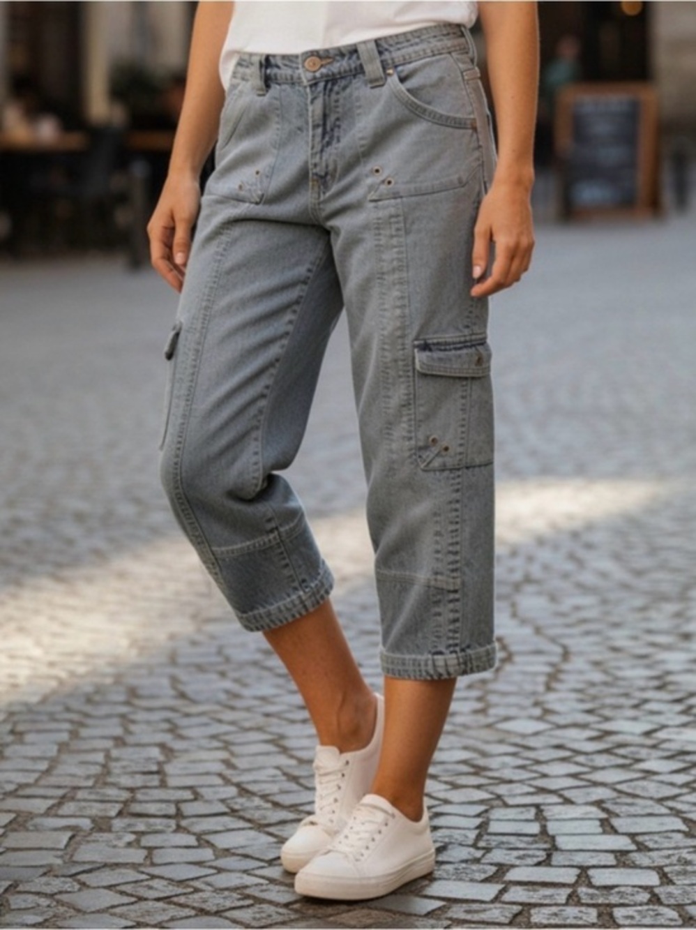 🫶🏻 Style & Co. Light Blue Women's Cargo Capri Jeans - Comfortable Casual Fit